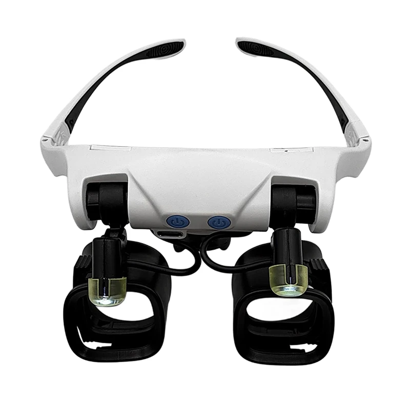 Head-Mounted Jewelers Magnifying Glasses with LED Light & 5 Interchangeable Lens Pairs (2X, 4X, 6X, 10X, 13X) for Repair Reading