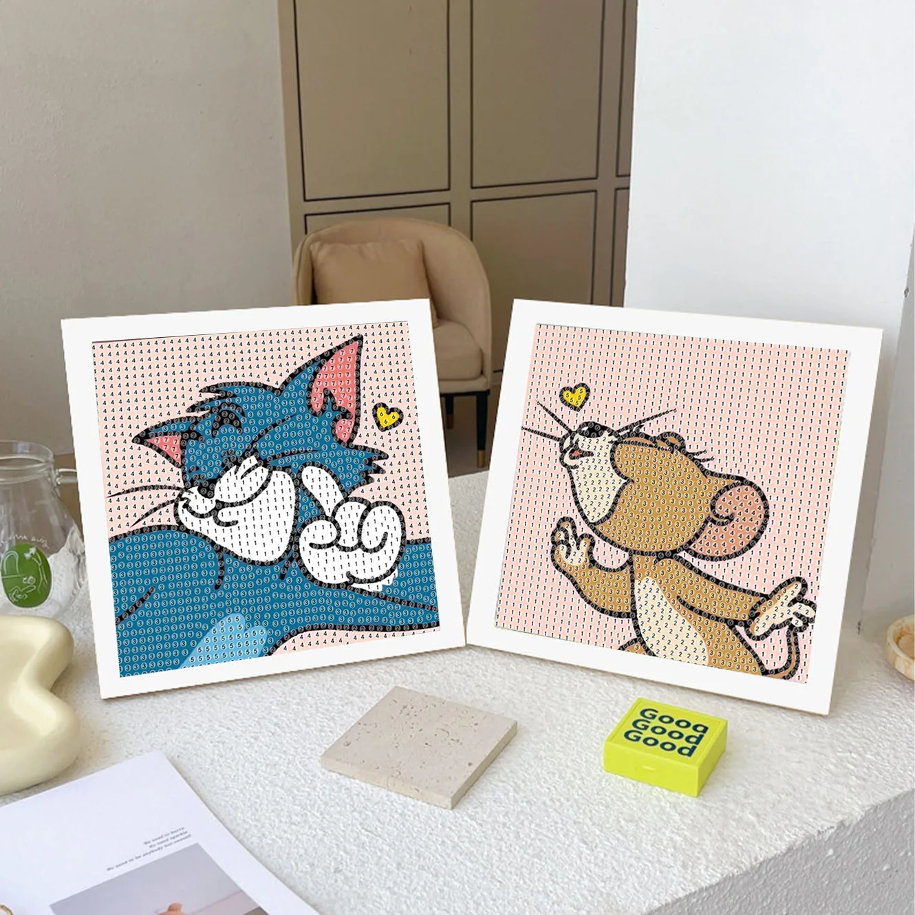 

MINISO cute &Tom&Jerry Cartoon Crystal Diamond Frame Decoration Painting Handmade DIY Cross Embroidery Paste Set Children's Gift