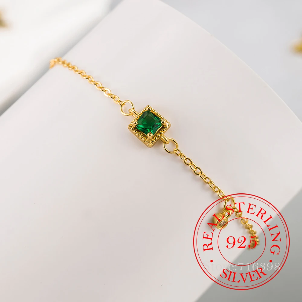 Luxury S925 Sterling Silver Female Bracelet 14K Gold Square Emerald Crytal Bracelets For Women Girls Fine Jewelry Wedding Gift