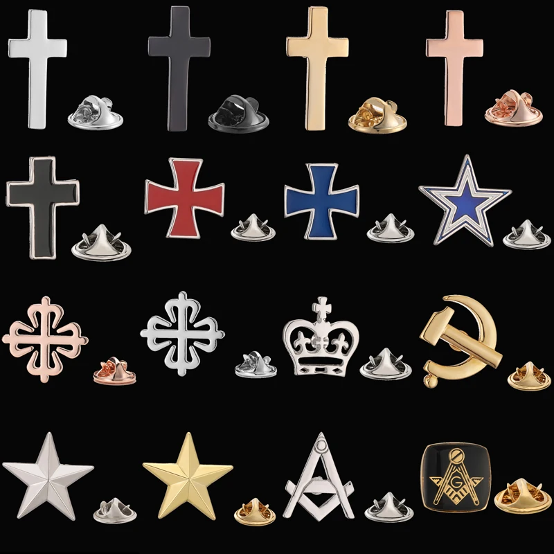 Classic men's women's brooches brass cross Star Crown lapel pins hats scarves suit shirts necktie pin accessories jewelry