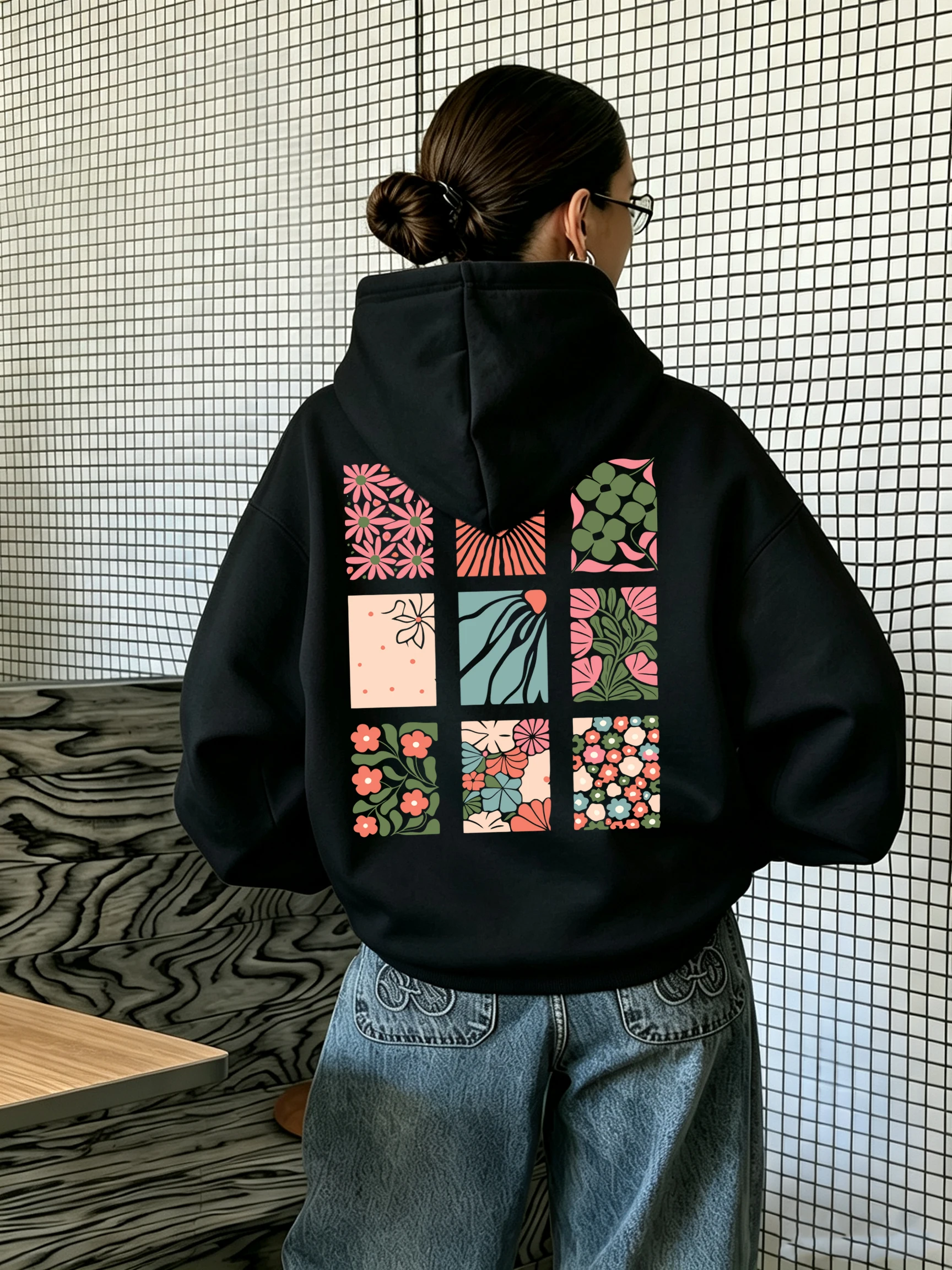 Floral Heart Abstract Botanical Pattern All-Match Hoodies Unisex Sport Y2K Pullover Autumn Casual Streetwear Soft Color Hoody