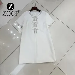 [zoci] 2024 Autumn Lines Australian French Niche Elegant Light Luxury Bow Bead Short Sleeved Dress A2#8069 New Fashion