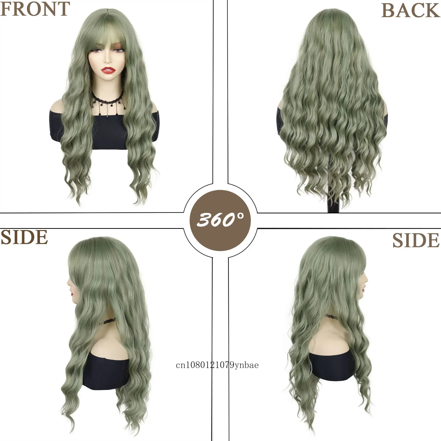 Halloween Cosplay Synthetic Long Water Wavy Wig with Bangs for Women Ladies Anime Cyan Blue Wigs Costume Party Christmas Use