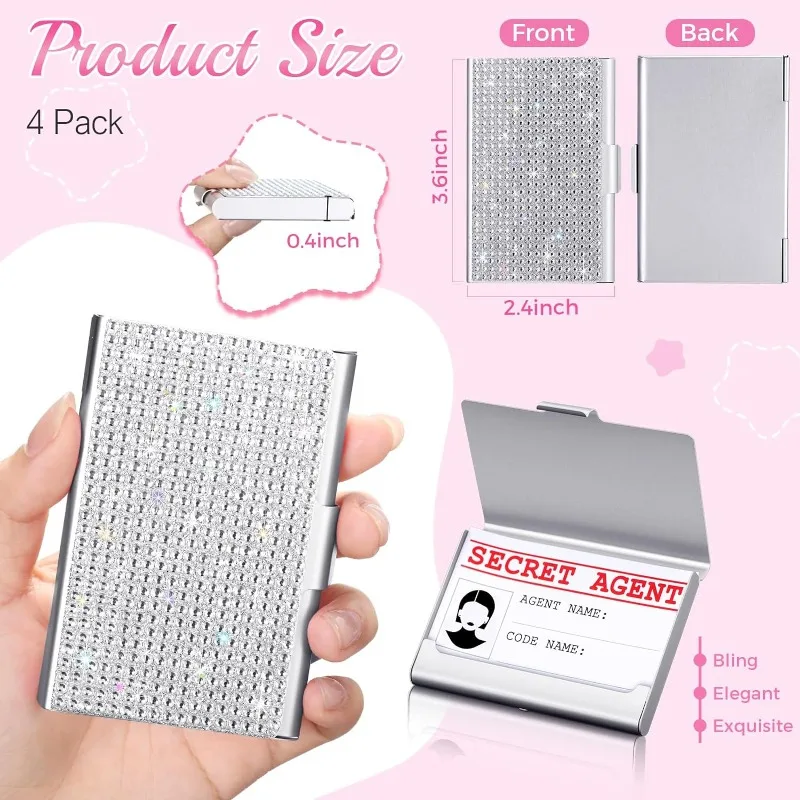 Qinsuee-女性用の明るい小さな名刺、合金名刺ケース、ポケット、スリムな名刺、10〜20枚の容量