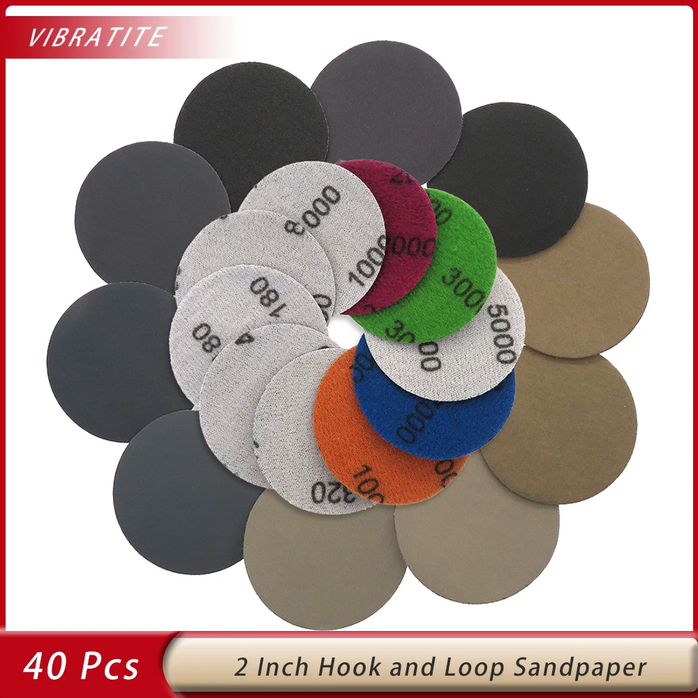 

40 Pcs 2Inch Sanding Disc Wet Dry Sandpaper 60-10000 Grit Hook and Loop Rotary Tool Dremel Automotive Woodworking Polishing