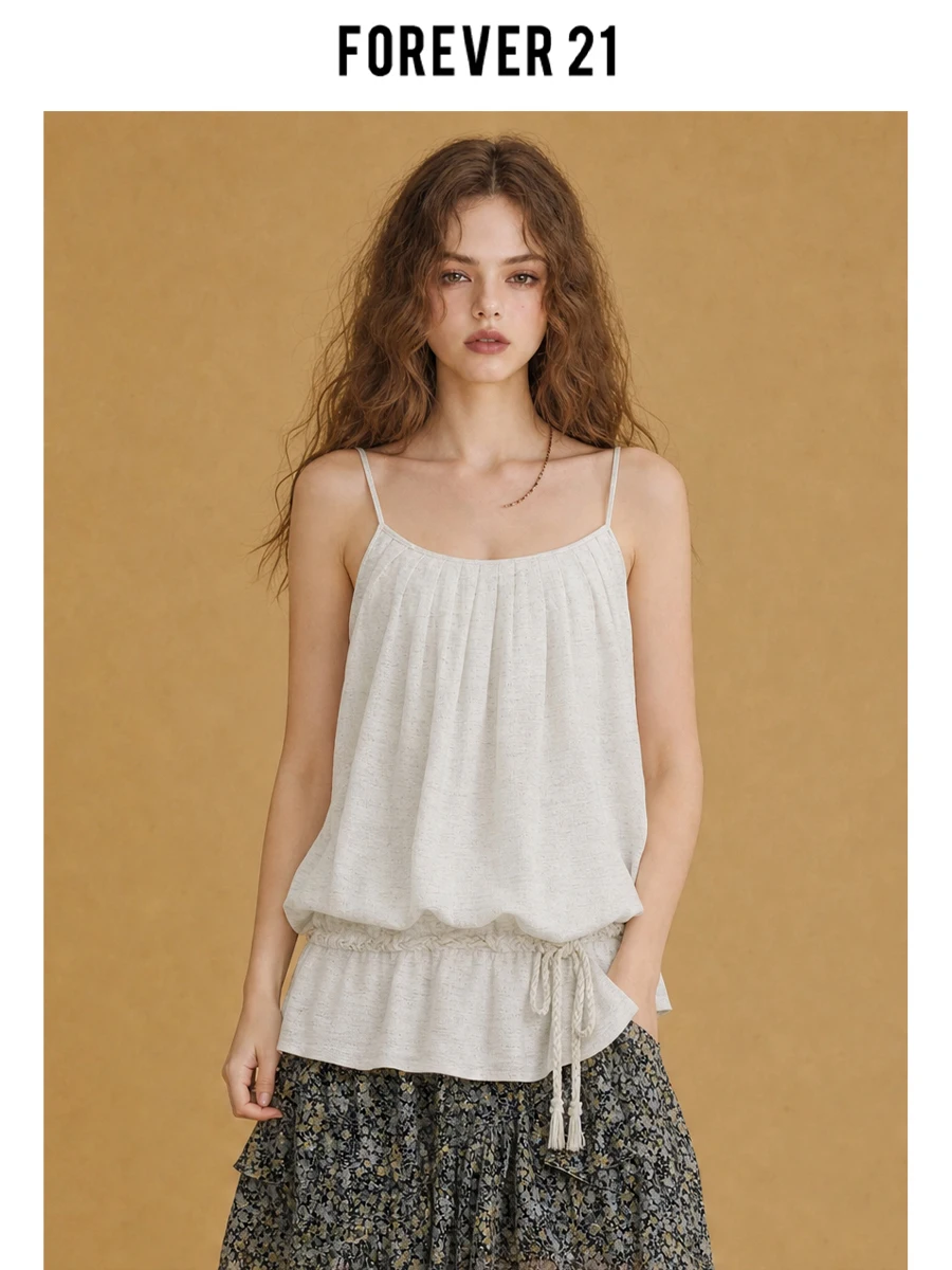 Forever 21 Chaleco de algodón fino con tirantes para mujer, ropa exterior adelgazante de verano, top informal a la moda, holgado, de manga corta