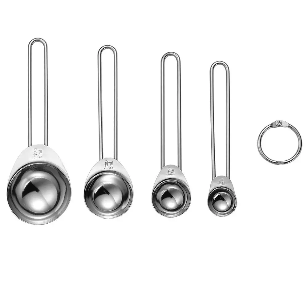 

8Pcs Stainless Steel Measuring Cups and Spoons Set Accurate Durability Nesting Cups Coffee Hook Clasp Small Tablespoon Tools