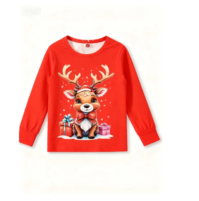 ملابس أطفال مريحة برقبة دائرية وأكمام طويلة مثالية لملابس عيد الميلاد والشتاء وطباعة الرنة وطباعة سانتا كلوز
