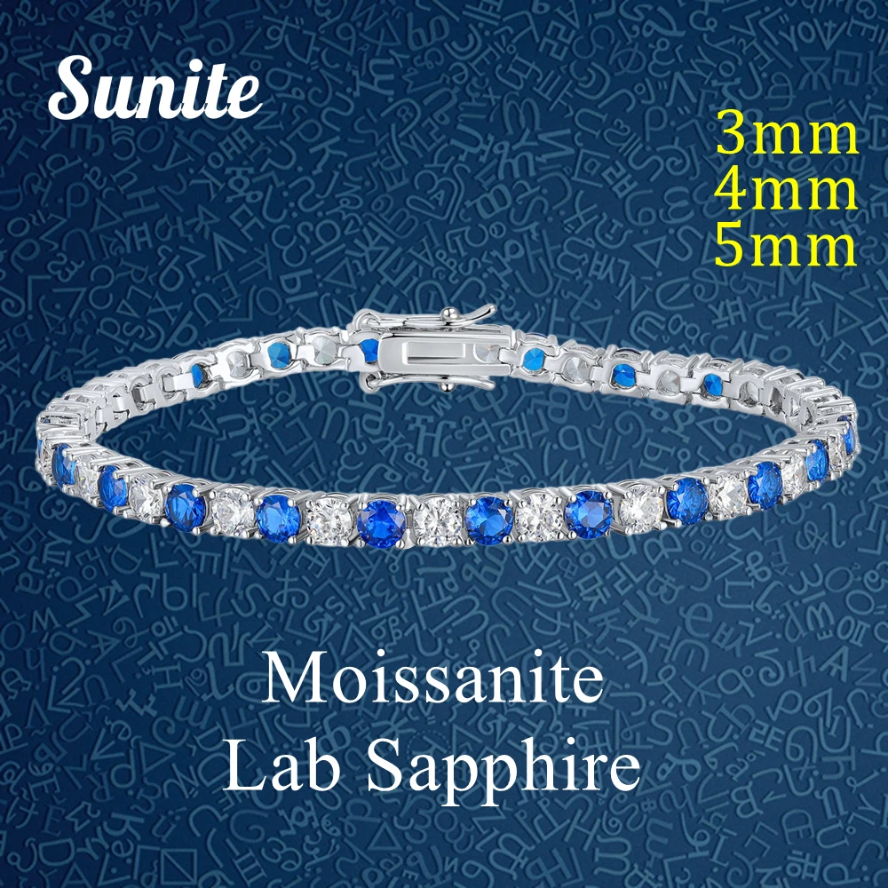 

Sunite 3mm 4mm 5mm Moissanite Tennis Bracelet for Women Men S925 Sterling Silver Lab Sapphire Ruby Emerald Customized Fine Jewel