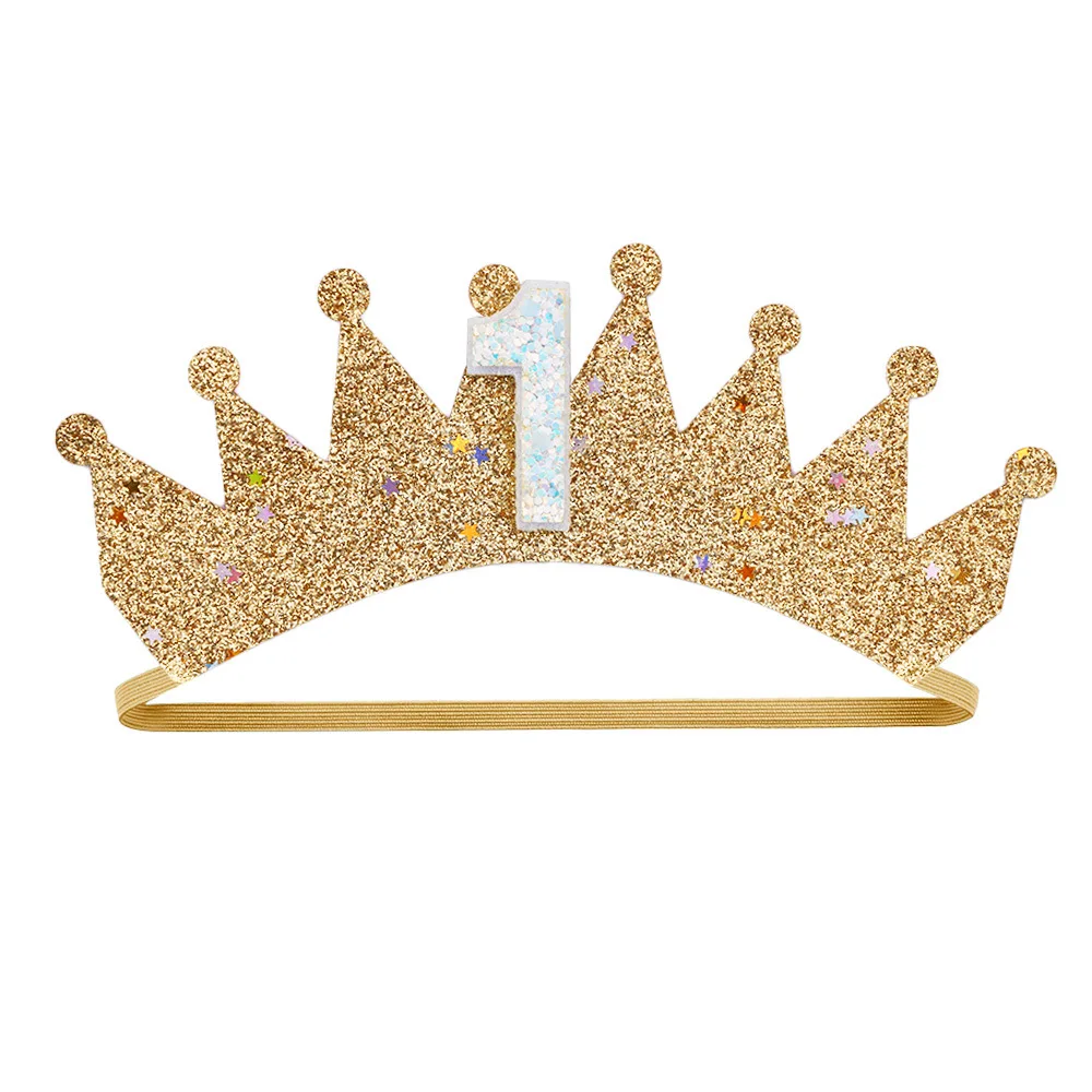 New Coloful Number Birthday Crown Headband Felt Sequined Tiara Custom Design Sweet Celebration Soft Fabric Sparkly Hair Ornament