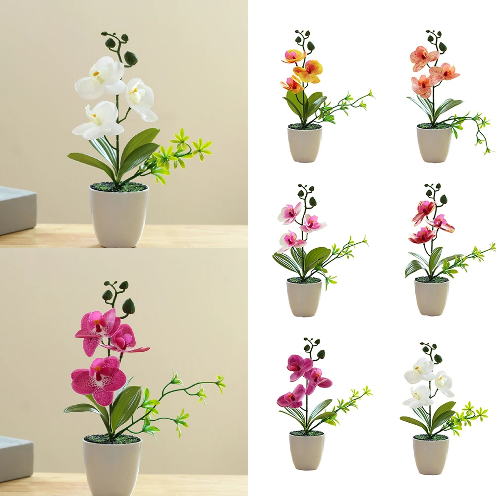 فراشة الأوركيد الزهور الاصطناعية مع زهرية الزهور وهمية حقيقية DIY بها بنفسك ترتيب الأزهار حديقة حفل زفاف ديكور المنزل مكتب #1