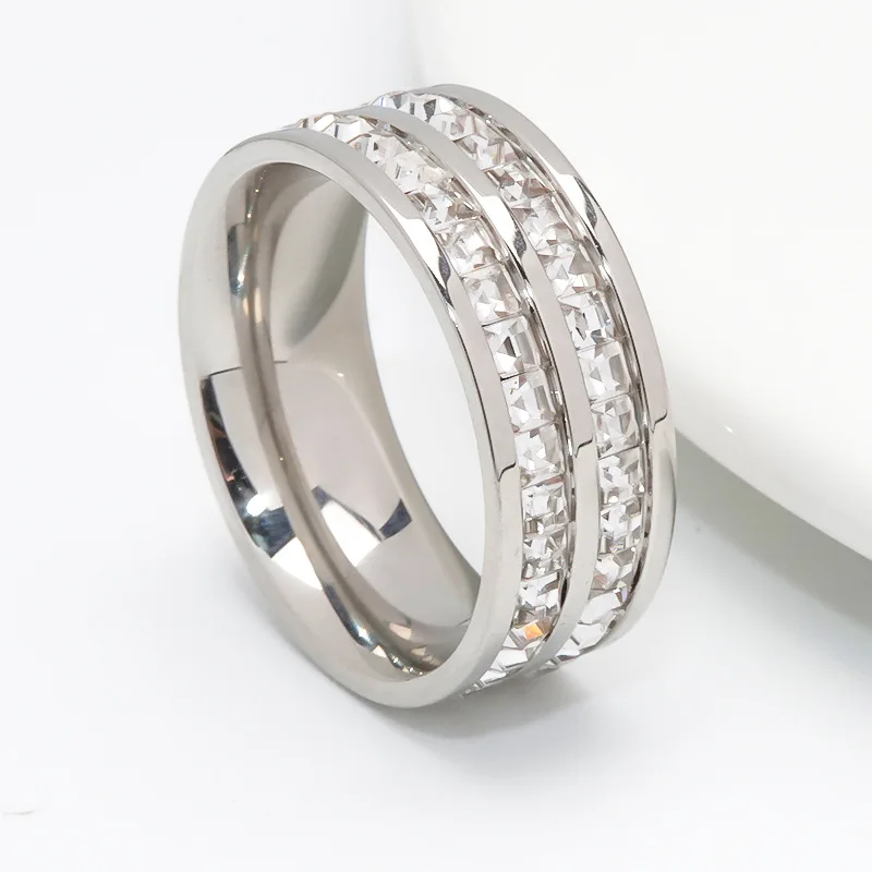 Unisex Hot-Selling Couple Full Rhinestones Row Rings: Small Square Gems, Unique Star-Studded Design for Dating Valentine's Gifts