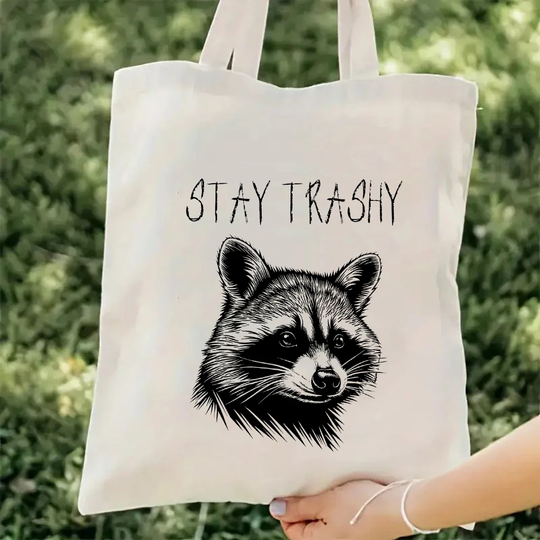 Bolso grande de lona con estampado divertido Stay Trashy Raccoons bolso de hombro para mujeres y hombresbolso de compra