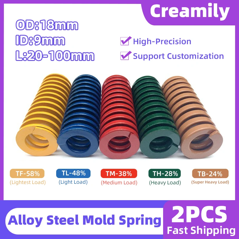 

Creamily 2Pcs/Lot Mold Springs Compression Spring Spiral Stamping Mould Spring Outer Diameter 18mm Inner Diameter 9mm L=20-100mm