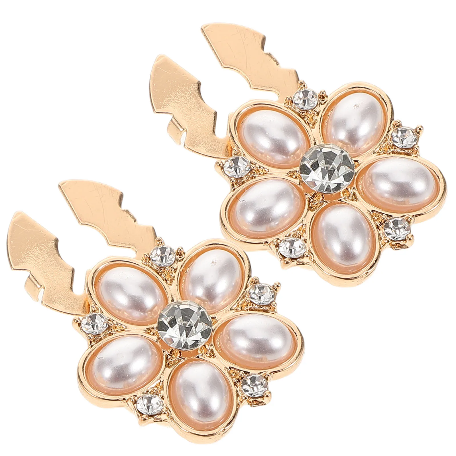

2Pcs Faux Pearl Cufflinks Button Covers Elegant Rhinestone Shirt Embellishment Detachable Decorative Clips for Women Dress