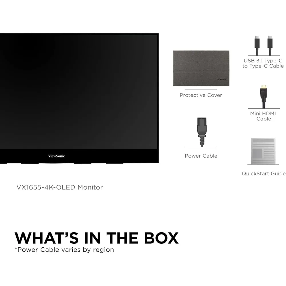 شاشة OLED محمولة VX1655-4K-OLED مقاس 15.6 بوصة بدقة 4K UHD مع مكبرات صوت مزدوجة 60 وات USB C وHDMI صغيرة ومكبرات صوت مزدوجة