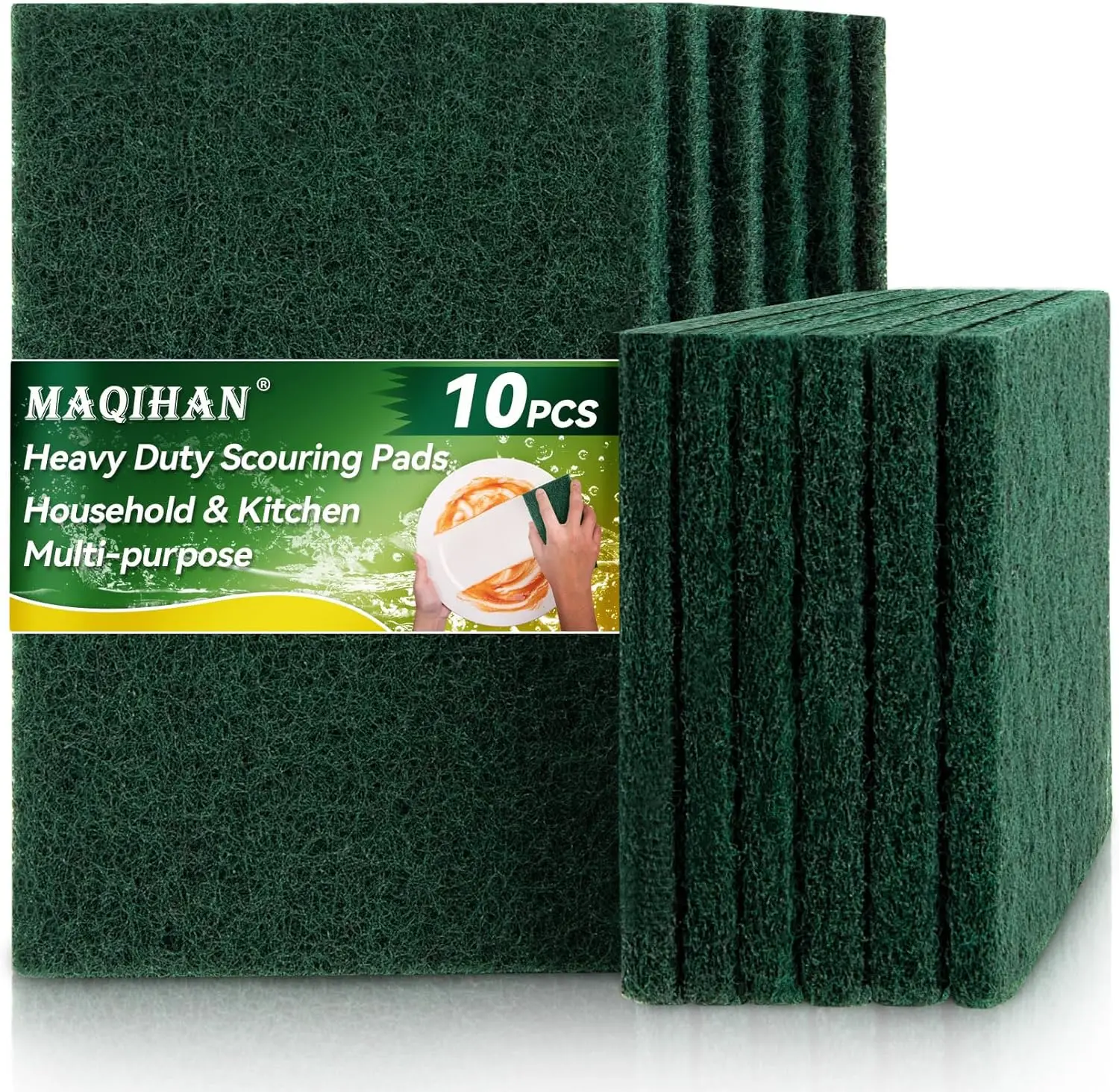 

Heavy Duty Scouring Pads 10 Pack for Kitchen Bathroom Oven Grill Bathtub Cleaning