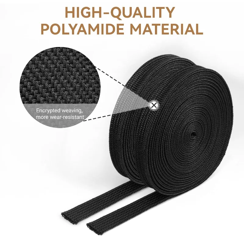 3/10m Polyamide Cable Sleeve 2.5mm - 60mm Black High Density Insulated Wire Protection Expandable Sheath Tight Nylon Braided