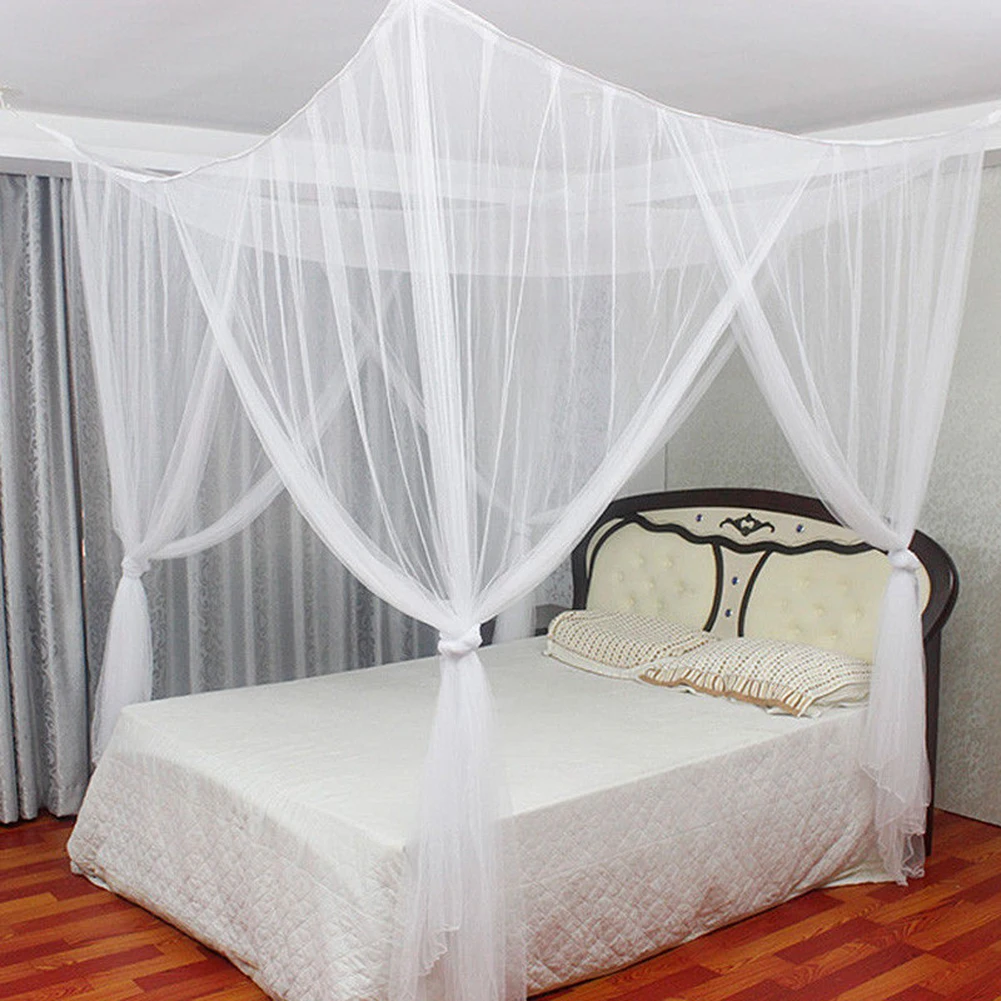 1Set Mosquito Net Solid Mesh Net Bed Canopy Curtain 4 Doors Bed Tent Polyester Camping Square Heating Tent Mosquito Net for Bed