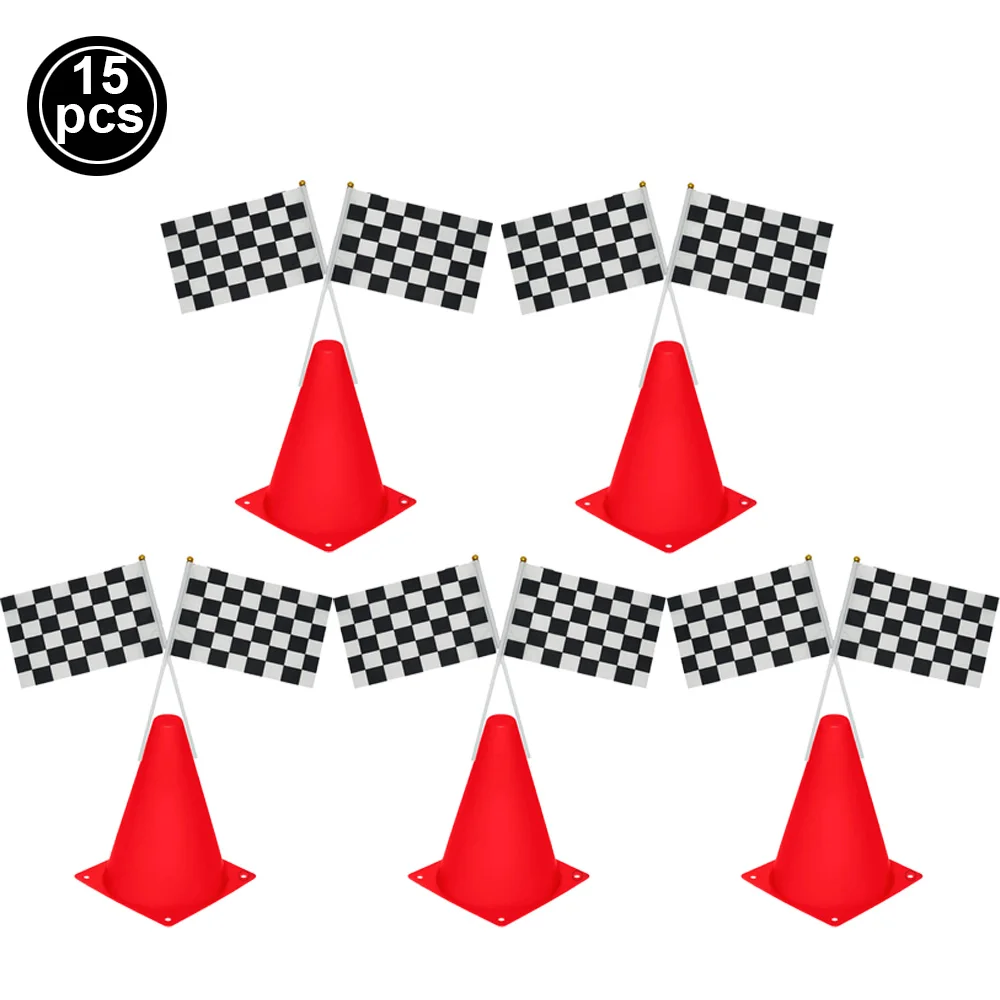 Rennwagen-Partyzubehör, karierte Flaggen, Mini-Verkehrskegel, Rennstrecke, Matte, Tischdecke, Hängeflagge, Rennwagen, Geburtstagsdekorationen