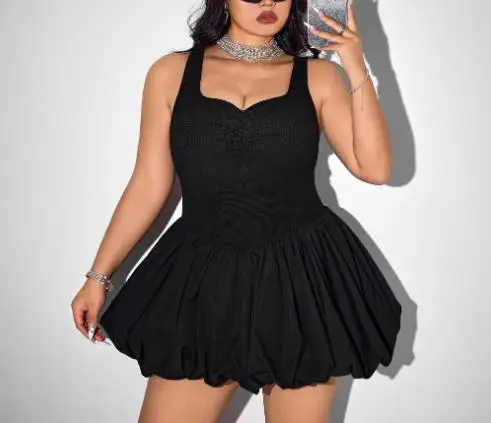 

Solid Color V-Neck Sleeveless Waist Cinched Floral Bud Dress for Summer Women, Sexy Solid Color A-Line Floral Bud Dress