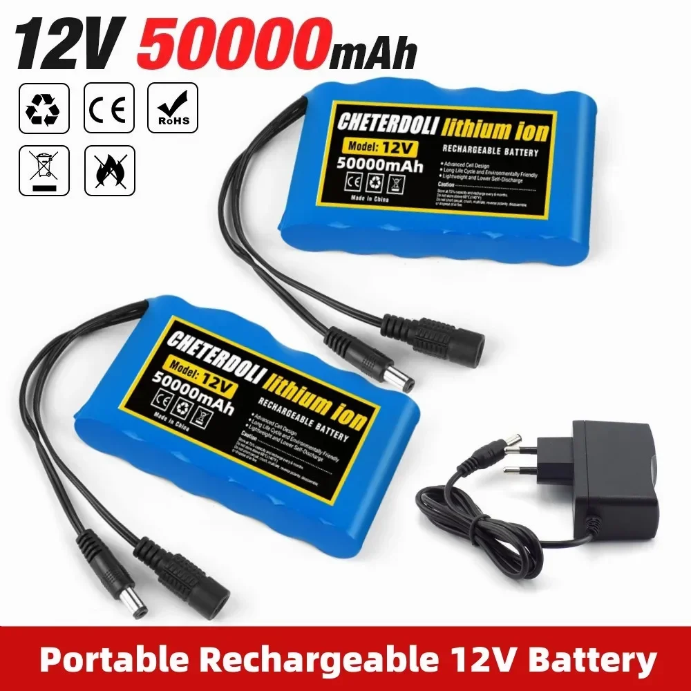 18650 3S2P 12V 50000mah Original Lithium Ion Battery 12.6V 50Ah Rechargeable CCTV, Camera Monitor Replacement Battery + Charger