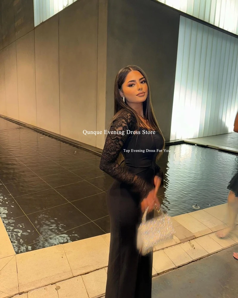 Qunque gaun malam putri duyung elegan Dubai sifon dengan jaket renda gaun pesta belahan sisi tinggi jubah Khusus De Soiree