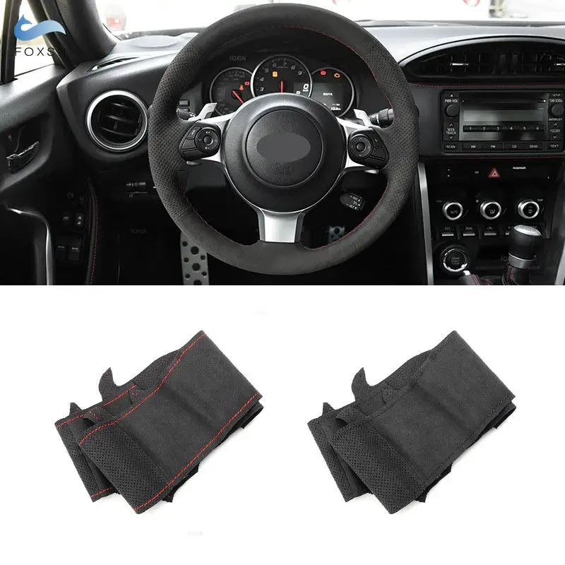 Car Interior Steering Wheel Cover Suede Perforated Leather with Needles Lines For Toyota 86 Subaru BRZ 2016 2017 2018 2019 2020