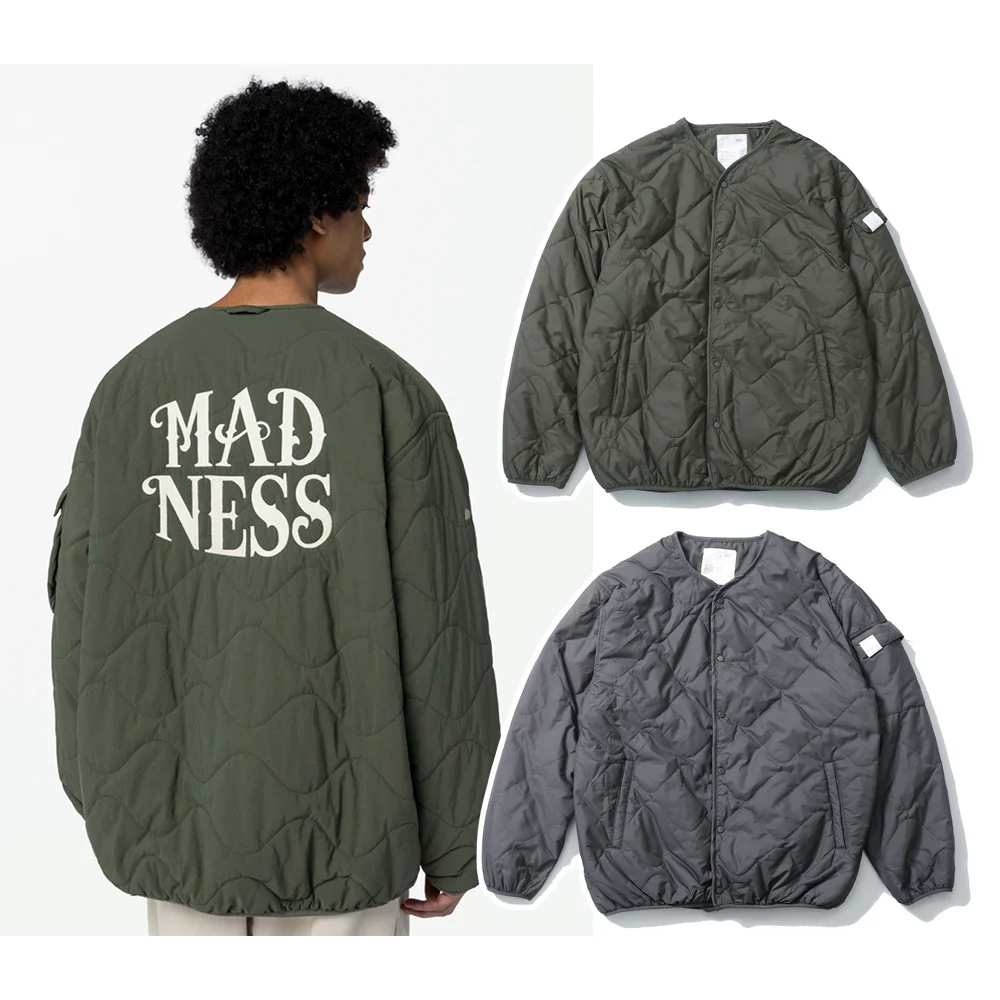 

MADN Youth Casual Long Sve Cotton Jaet Autumn Winter Outerwear No Collar Workwear Sle Clean Fit Button Closure