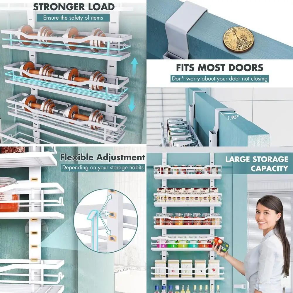 

Органайзер для кладовой на дверь, 9-ярусный органайзер на дверь с регулируемыми корзинами, металлические подвесные органайзеры и системы хранения для кладовой