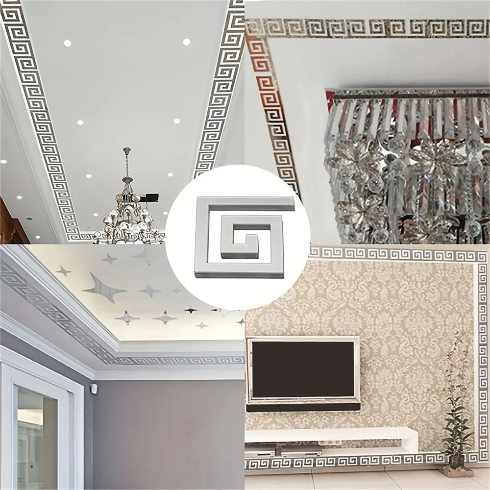 Decorative Acrylic Mirror Self-Adhesive Gold Silver Hollow Surface Wall Stickers Edge Strips Home Ceiling Office Building Decor