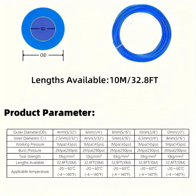 16pcs Pneumatic Tubing Kit, 32.8ft Blue PU Air Hose with 10m, Quick-Release Adapters for Air Line or Fluid Transfer,  Fittings