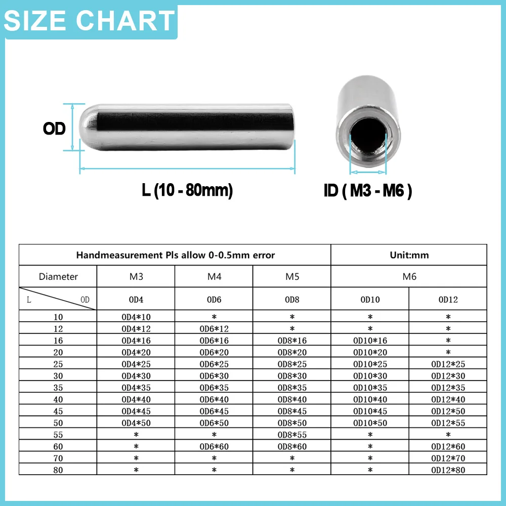 Internal Thread Round Head Cylindrical Pin M3 M4 M5 M6 304 Stainless Steel Hollow Pin Internal Tooth Hole Positioning Dowel Pin