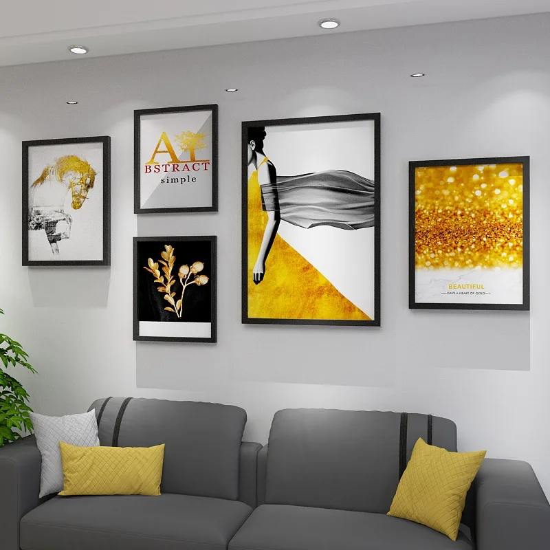Solid wood picture frame set for sofa feature wall, creative wall art for bedroom with minimalist photo frames