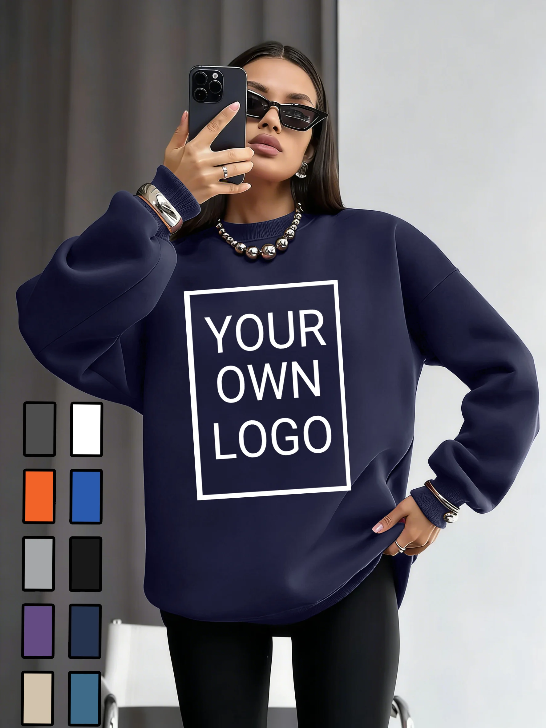 Korean Customized Logo Design Streetwear Women Fleece Jogging Sweatshirt Loose Autumn Clothes All-Match Crewneck Pullover