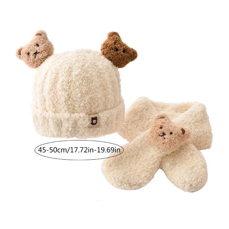 Bear Plush Hat Cap Winter Warm Hat Neck Scarf Set for Infant Toddler for Infant Girls Boys 5-36 Months