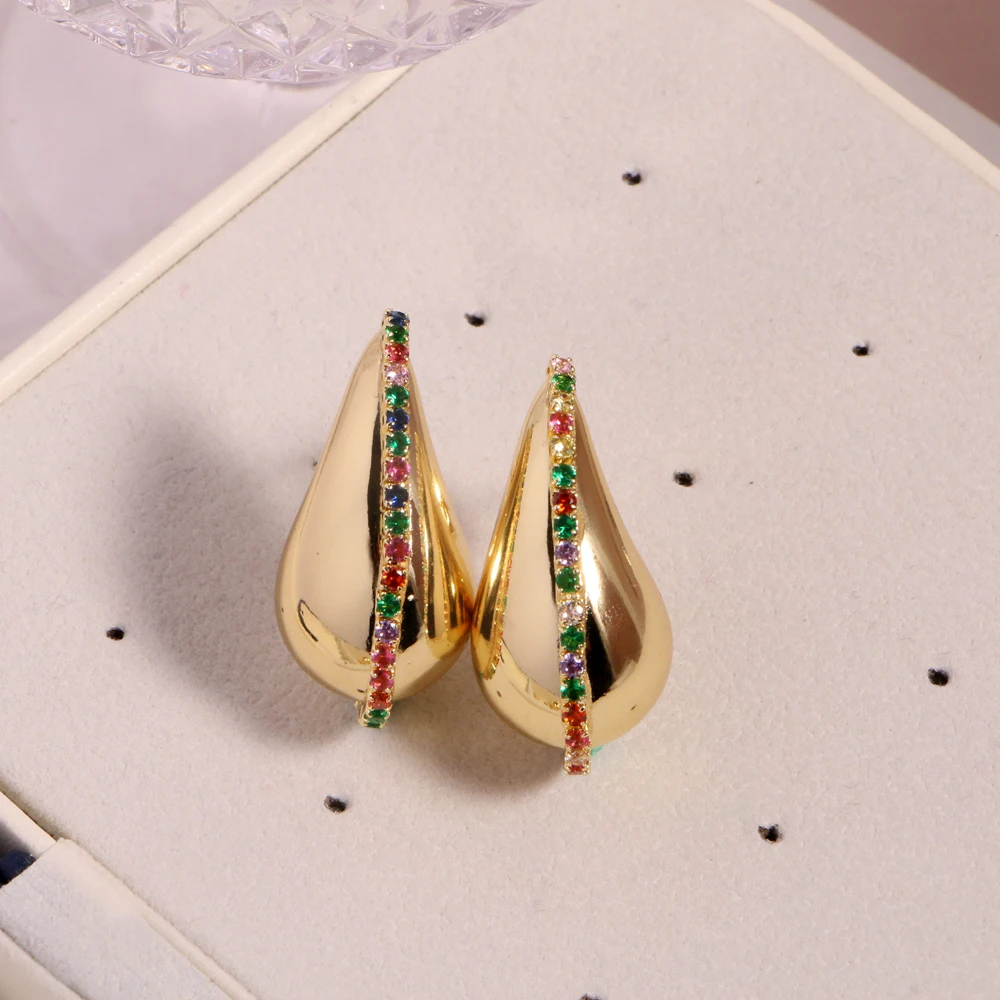 

10 Pairs, New Water Drop Stud Earrings for Women Shiny Rainbow Zircon Inlay Teardrop Earring Fashion Wedding Party Jewelry