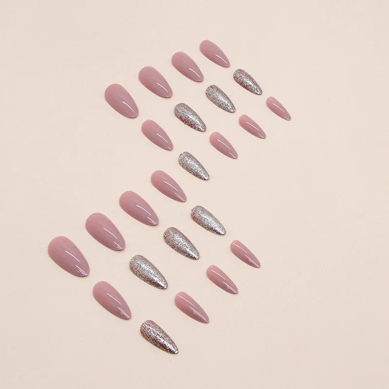 24 PCs Long French Pop Glitter Nails with 1 Jelly Gel and 1 Nail File