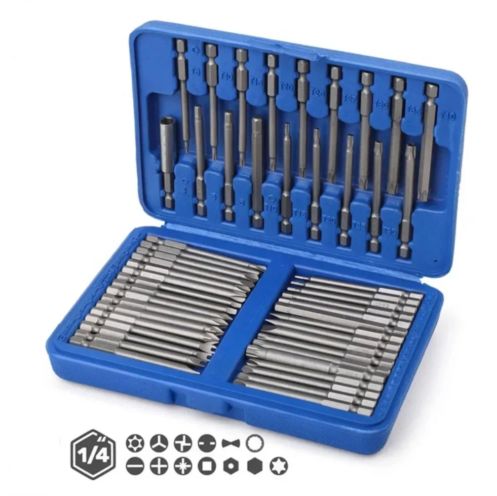 

50PCS Slotted Phillips Torx Star Hex Bit Screwdriver Bits 75mm Extra Long Magnetic Screwdriver Bit Set
