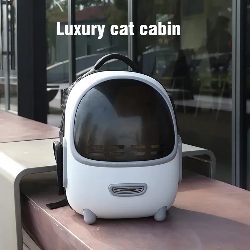 

Large luxury portable cat cabin, large capacity cat backpack, built-in fan, light, transparent and breathable, aviation pet box