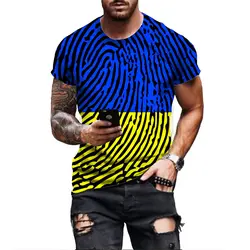 2022 Fashion Summer T-shirt Men's 3D Ukraine Flag Blue Yellow Print Men's T-shirt Breathable Street Style Stitching Print T-shir