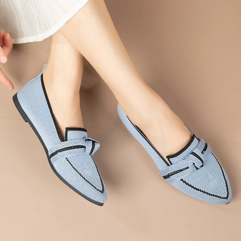 Damen-Flats 2026 Neue Gestrickte Slipper Atmungsaktive Bequeme Einfarbige Schuhe Lässige Spitzzehen-Wanderschuhe Sneakers für Damen – Detail 12