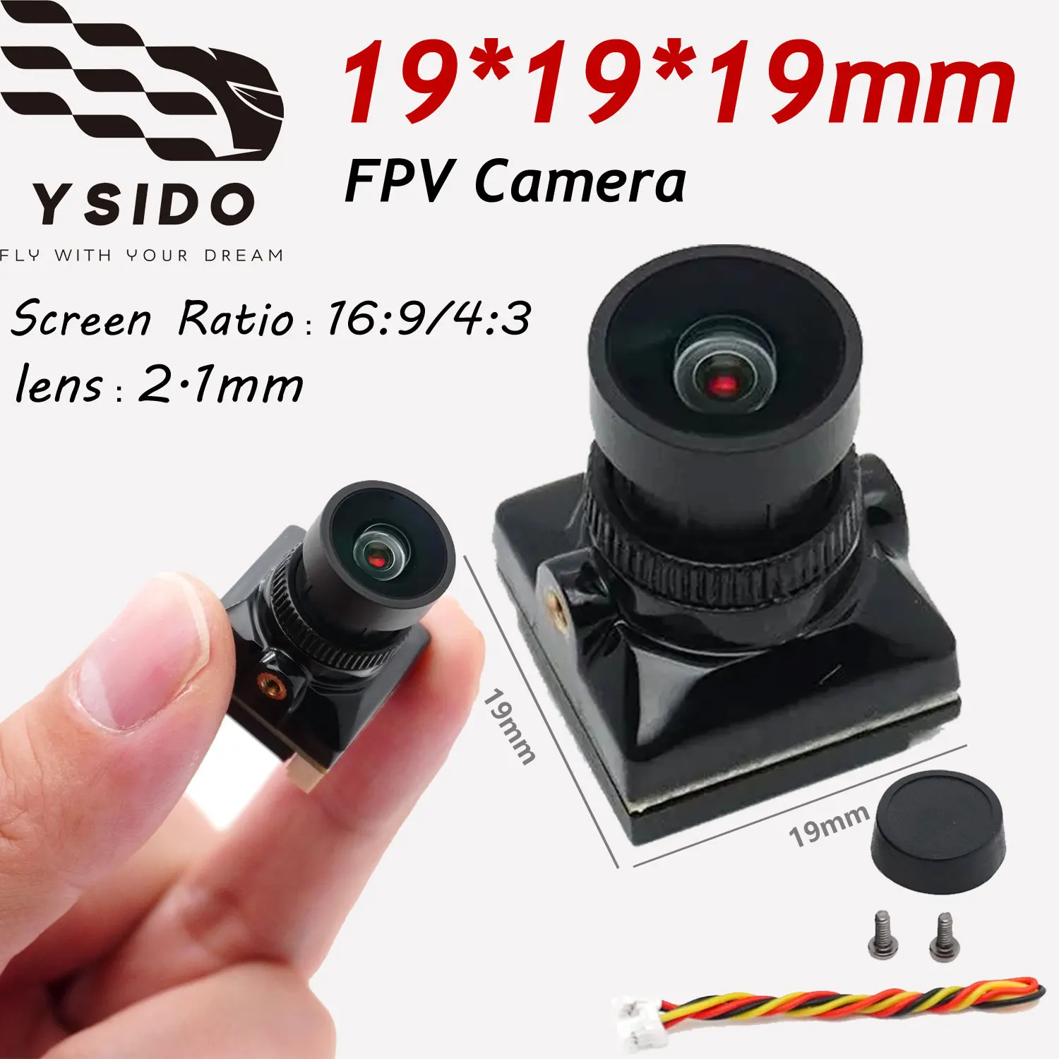 

YSIDO 19*19*19mm FPV Camera 2.1mm lens DC 5-20V Screen Ratio 16:9/4:3 for RC FPV Racing Drone Quadcopter Model Accessories