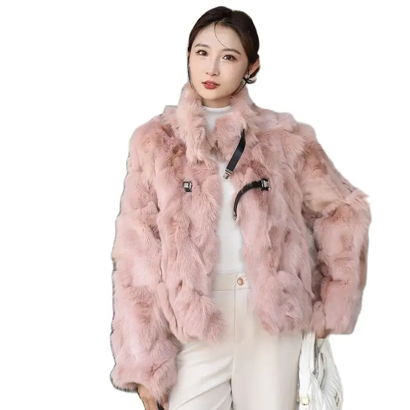 2024 Autumn/Winter New Fox Fur Fur Integrated Coat Women's Stand Collar Loose Short Fashion