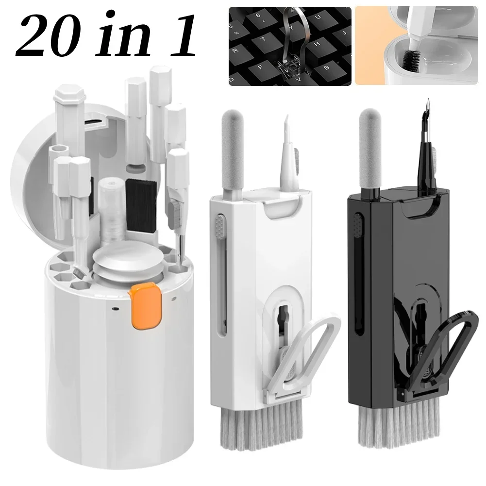 20 in 1 Earphone Cleaner Brush Kit Keycap Puller Camera Phone Tablet Laptop TV Screen Cleaning Tool with Storage Box for Earbuds