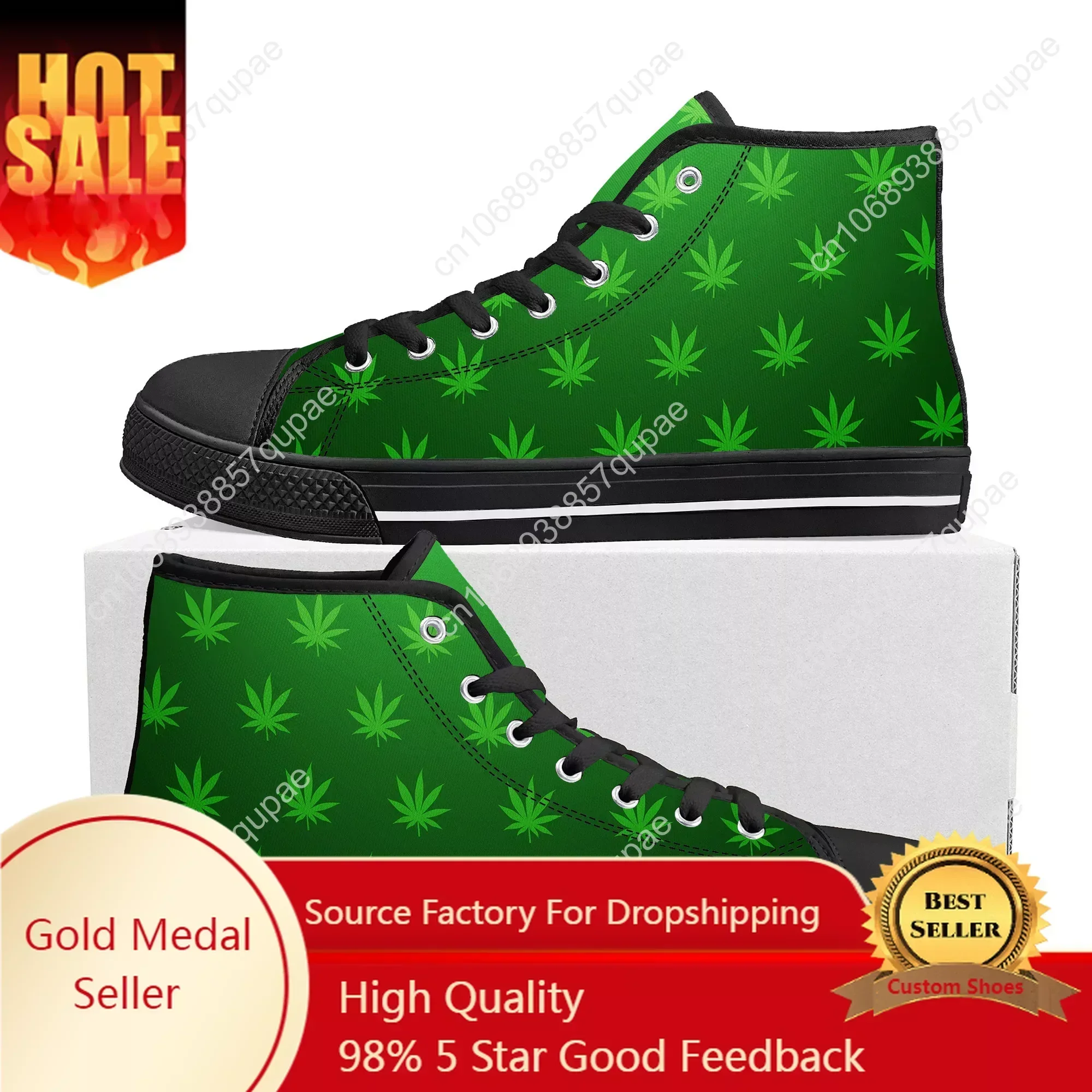 

Leaf Weed Rasta Marijuana Red Yellow Green Art High Top High Quality Sneakers Canvas Sneaker Casual Couple Shoes Custom Shoe