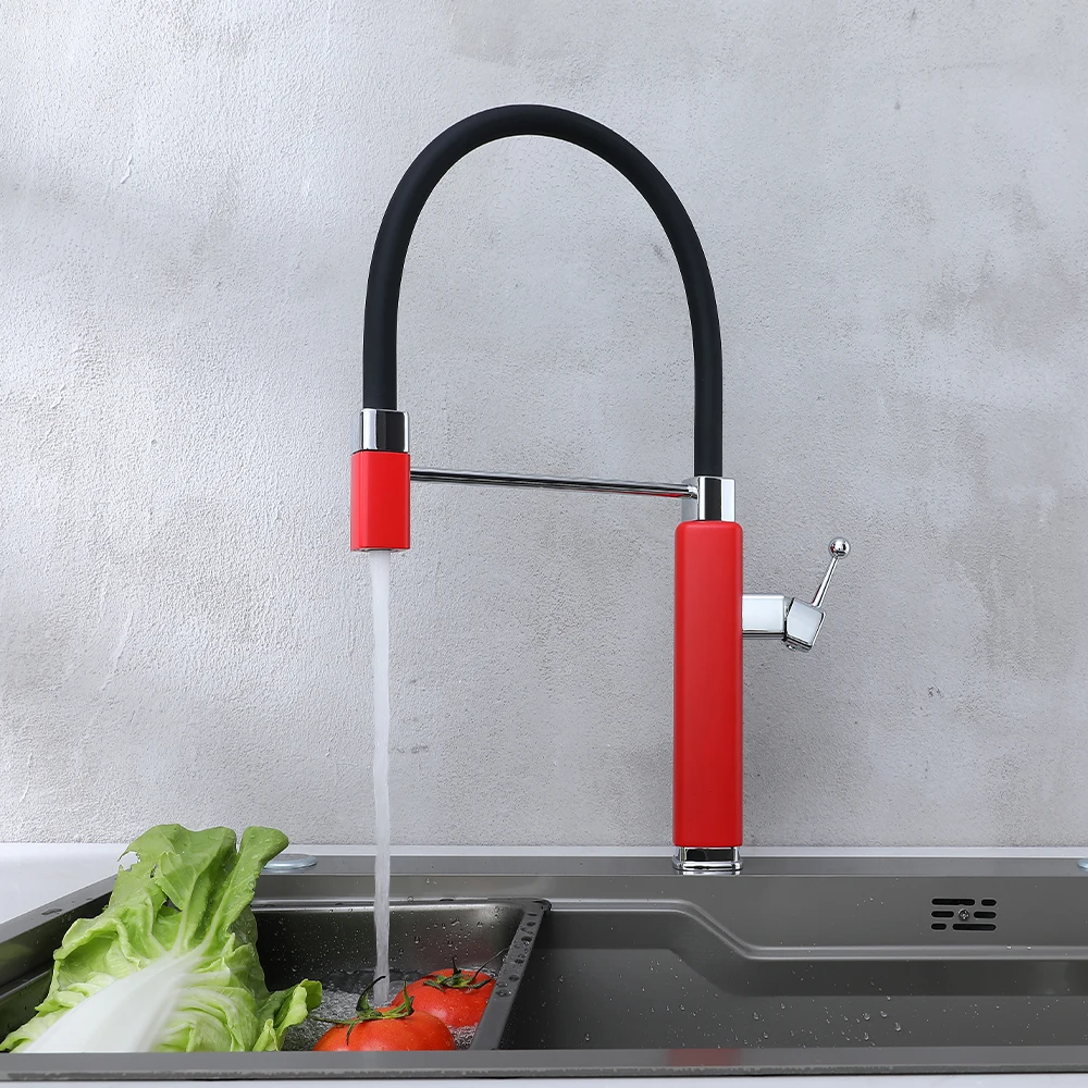 SKOWLL Pull Out Kitchen Faucet with Flexible Silicone Gooseneck, Single Handle Mixer Tap Available in Multiple Colors