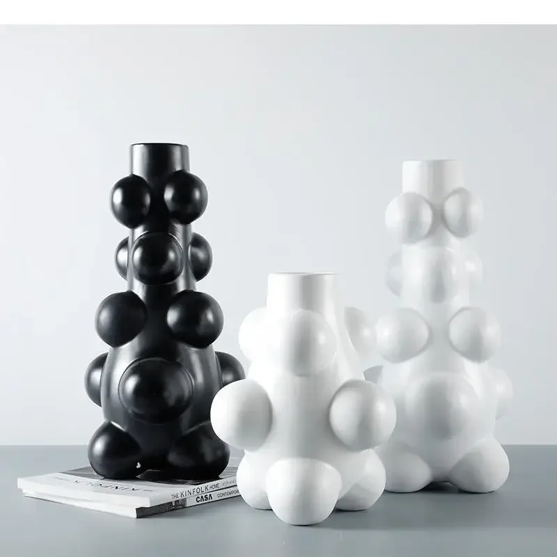 Creativity Resin vase Abstract sphere Geometric irregularity Black white crafts ornaments Flower arrangement Decoration