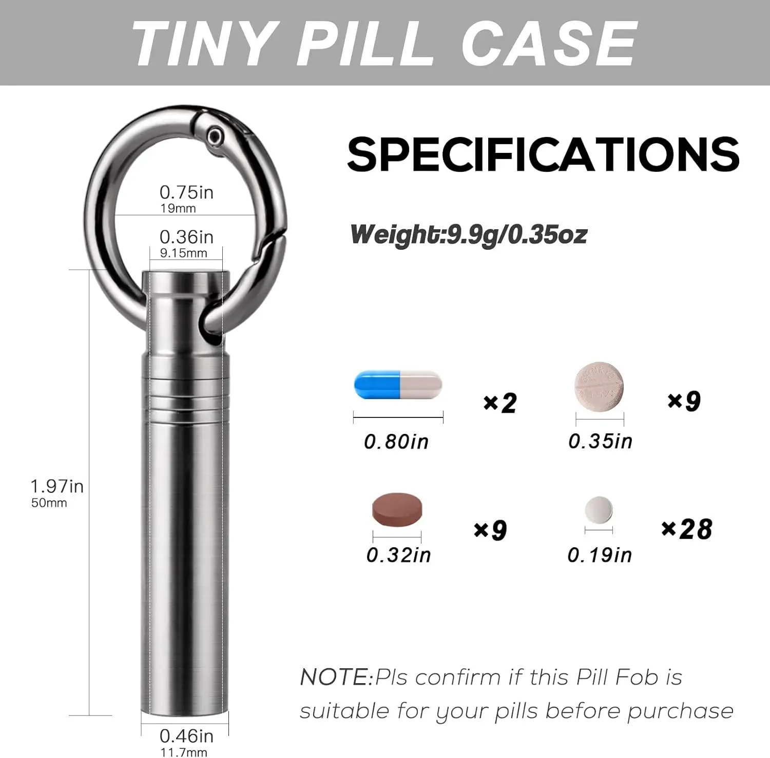 TIMULTI Titanium Metal Travel Pill Case Portable Pill Organizer Container for Purse Waterproof EDC Medicine Bottle C34