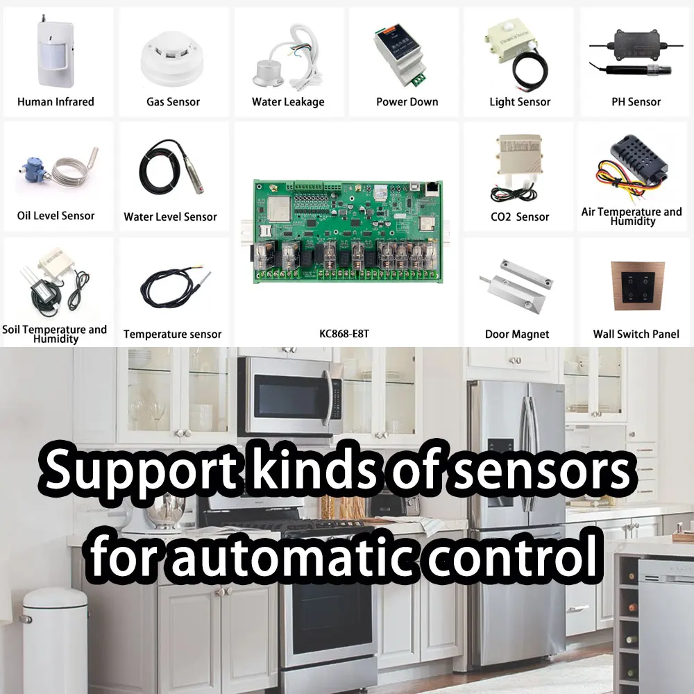 Kinunite-KC868-E8T 8ch 16A DIN Rail Relé Módulo Board, GPRS Comunicação Sem Fio e Bateria Módulo Mapa